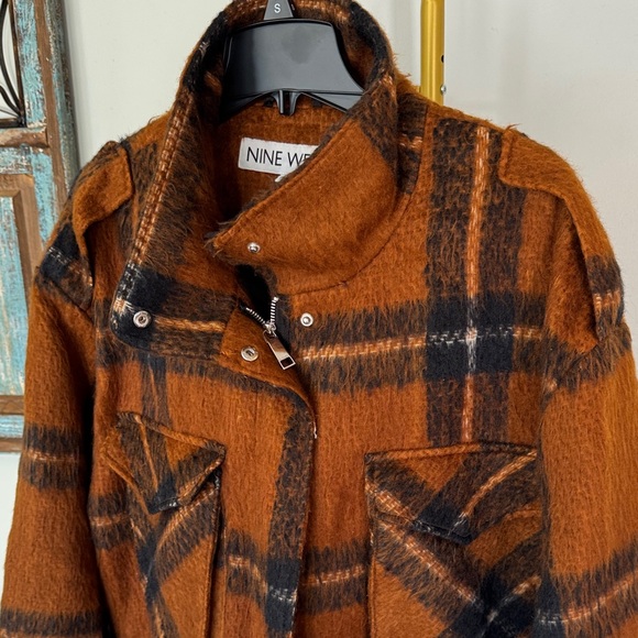 Nine West Burnt Orange & Black Plaid Teddy Jacket shacket EUC XL - Picture 3 of 16